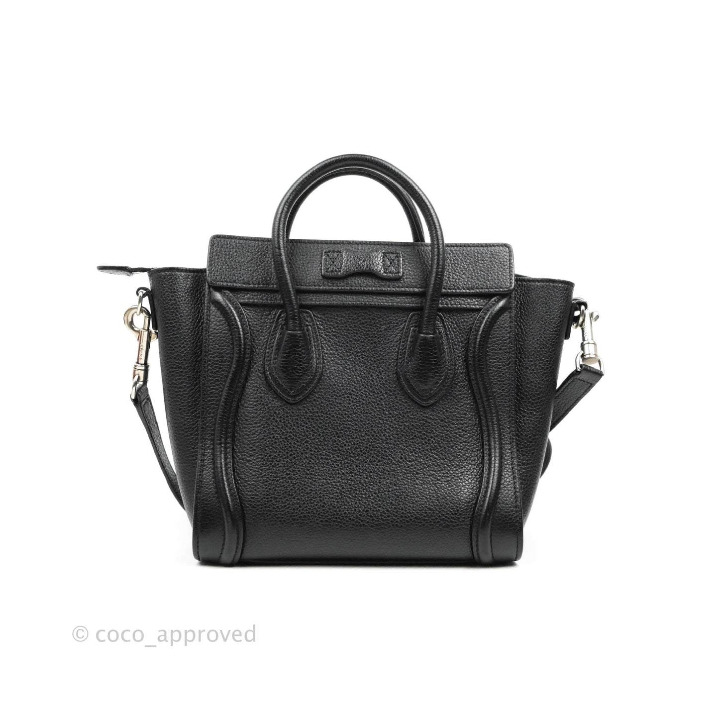 Celine Nano Luggage Black Drummed Calfskin Silver Hardware