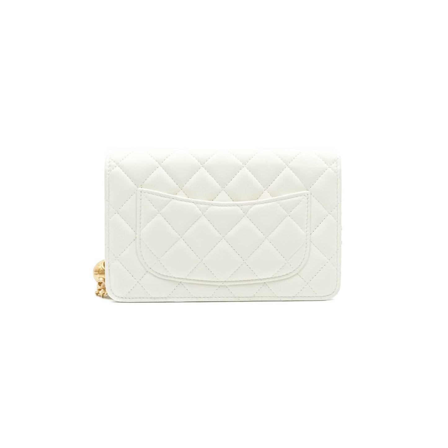 Chanel Quilted Pearl Crush Wallet on Chain WOC White Lambskin Aged Gold Hardware