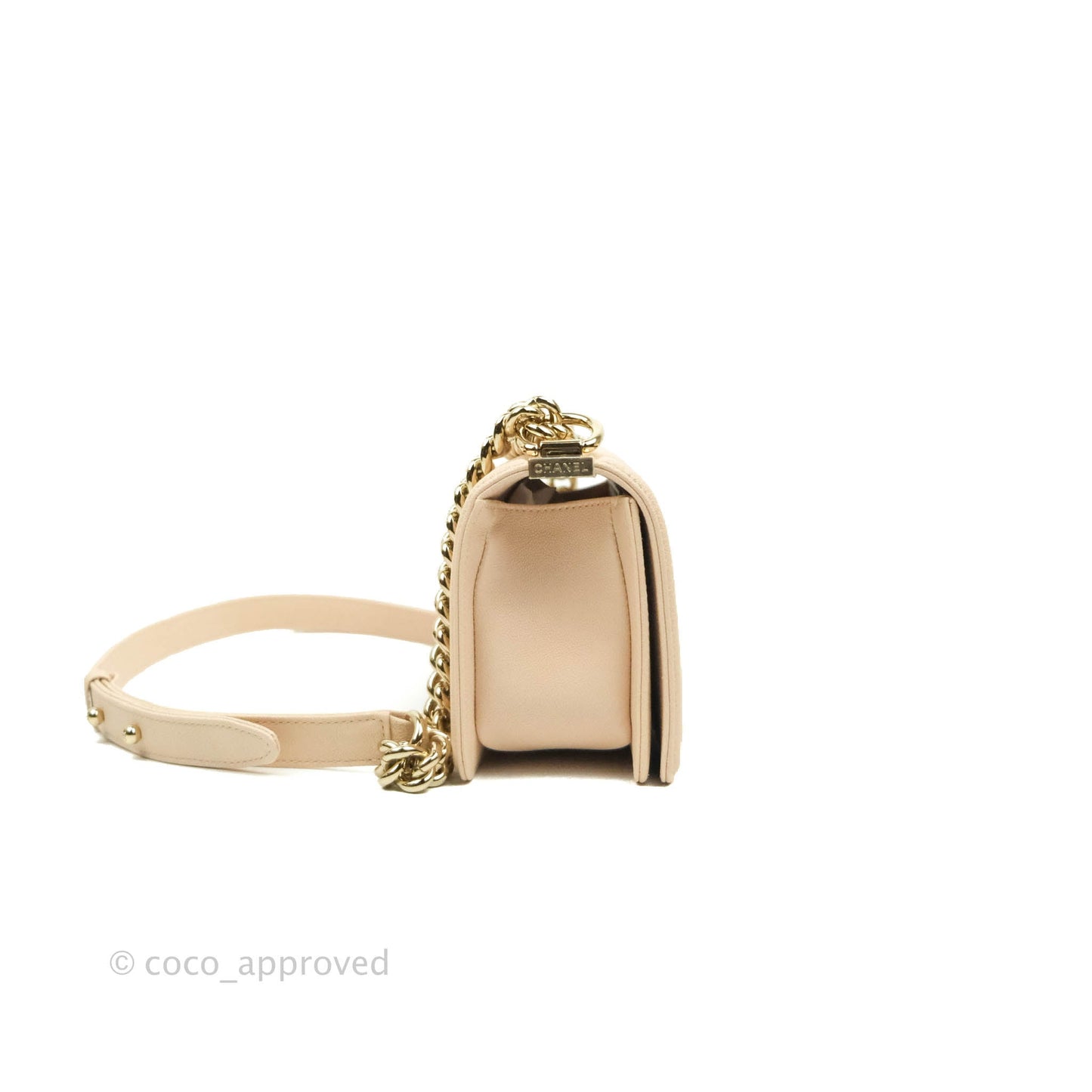 Chanel Small Boy Chevron Light Pink Caviar Gold Hardware
