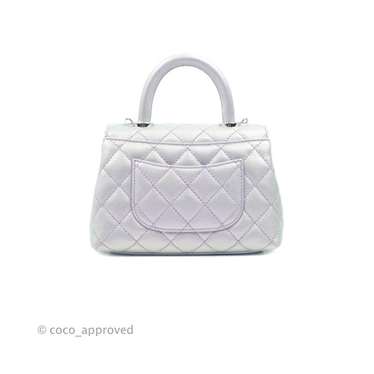 Chanel Mini Coco Handle Quilted Iridescent Lilac Caviar Rainbow Hardware