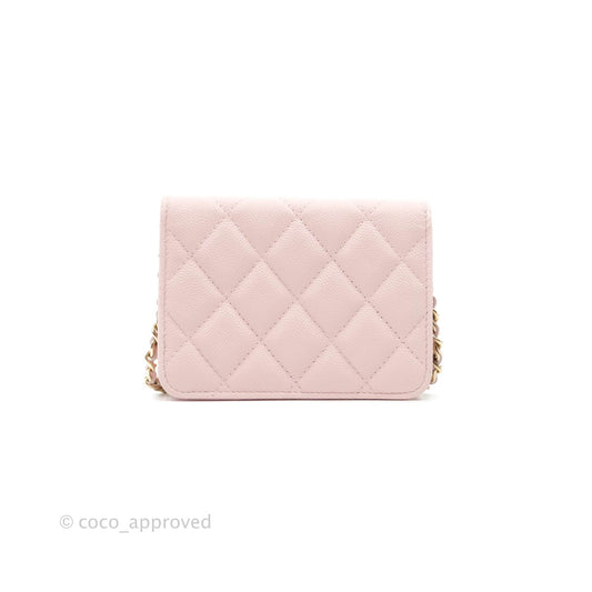 Chanel Mini Wallet With Chain Light Pink Caviar Gold Hardware