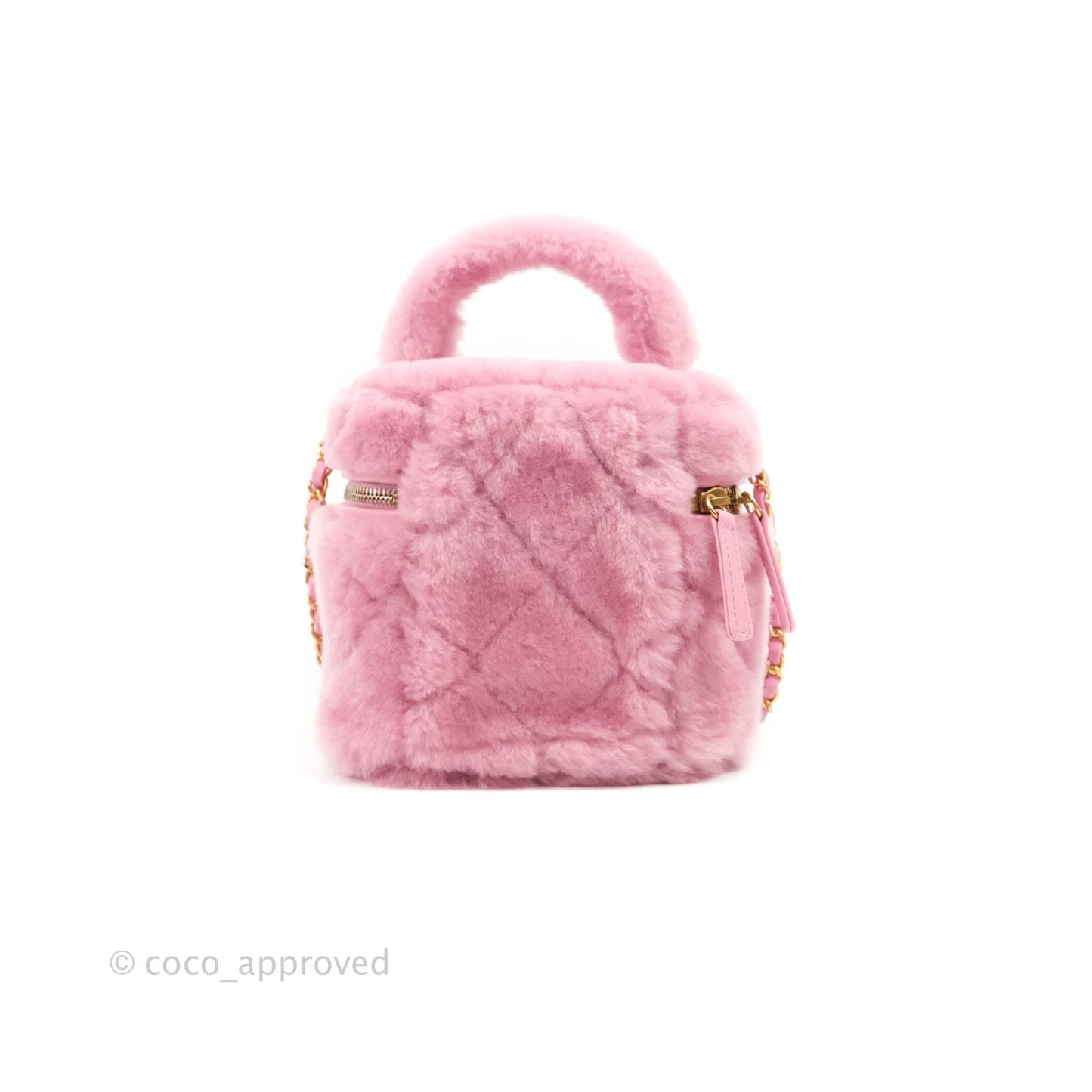 Chanel Small Vanity Case Pink Shearling Lambskin Gold Hardware 22A