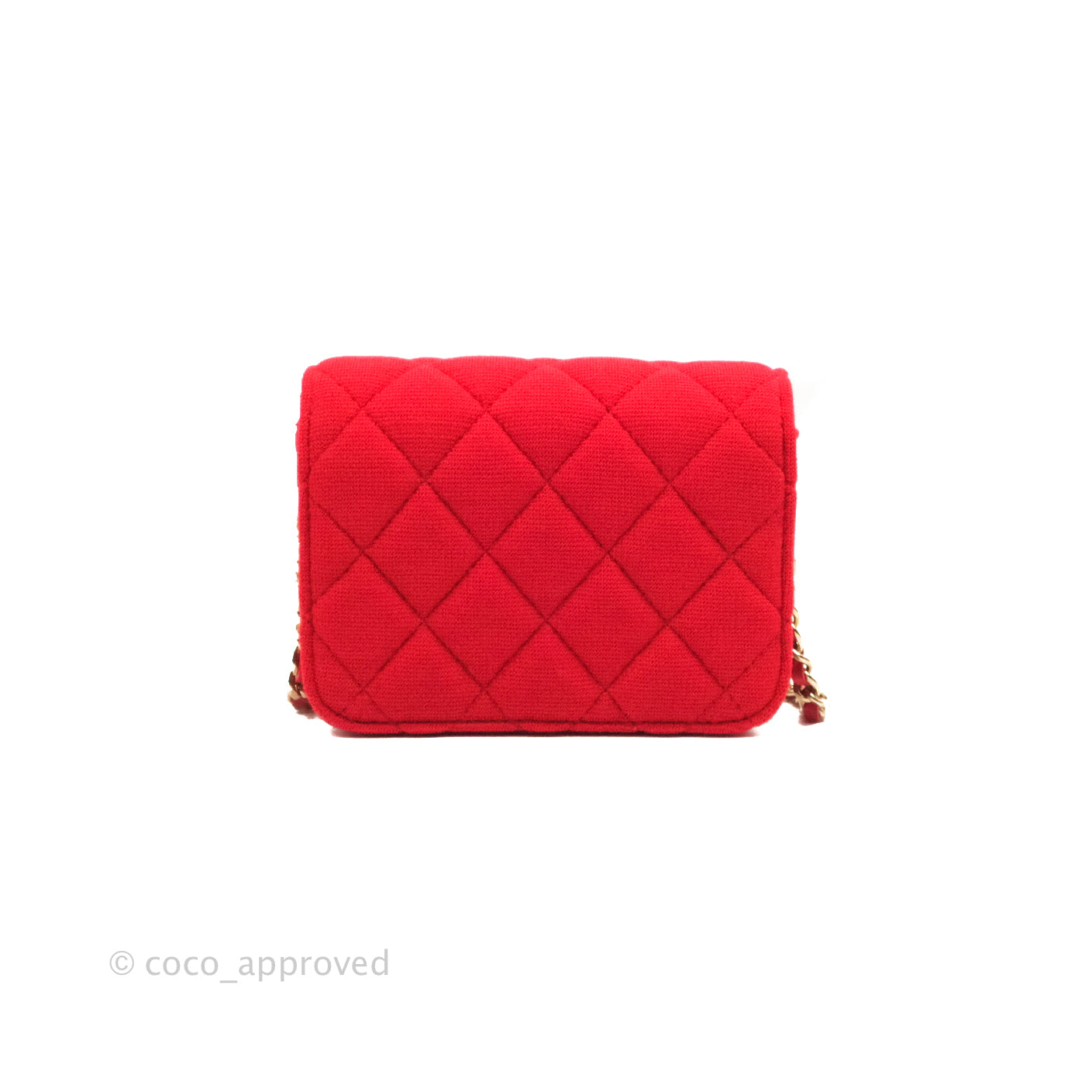Chanel Mini Clutch With Chain Red Cotton Gold Hardware