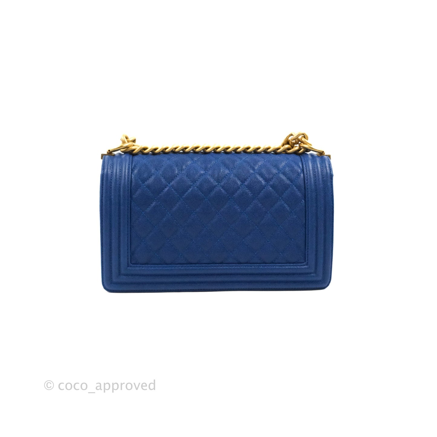 Chanel Quilted Medium Boy Blue Caviar Aged Gold Hardware
