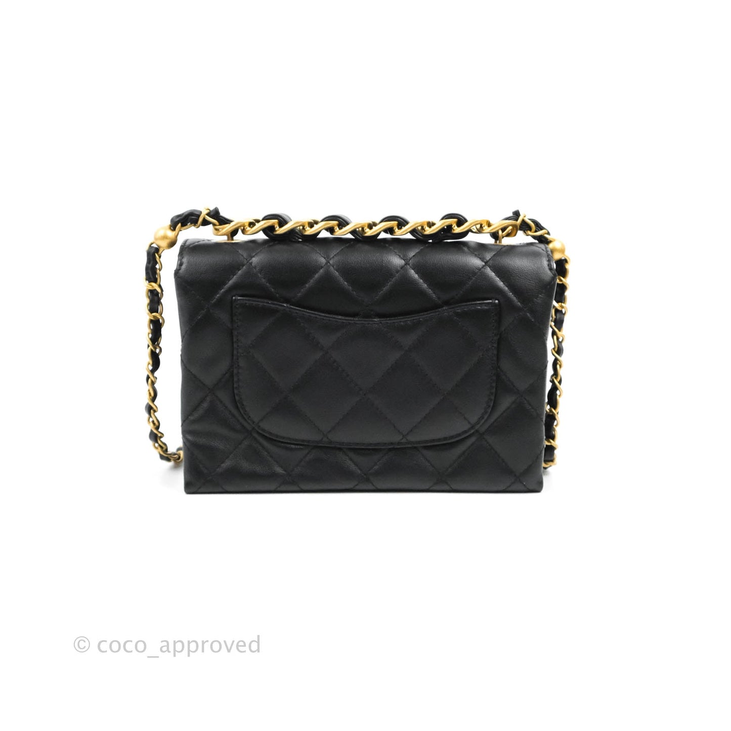 Chanel Small Chain Bar Flap Bag Black Calfskin Aged Gold Hardware