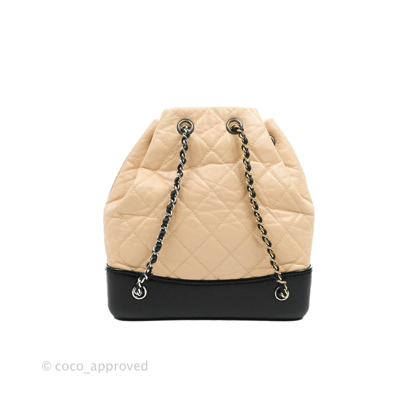 Chanel Small Gabrielle Backpack Beige Black Aged Calfskin