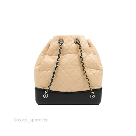 Chanel Small Gabrielle Backpack Beige Black Aged Calfskin