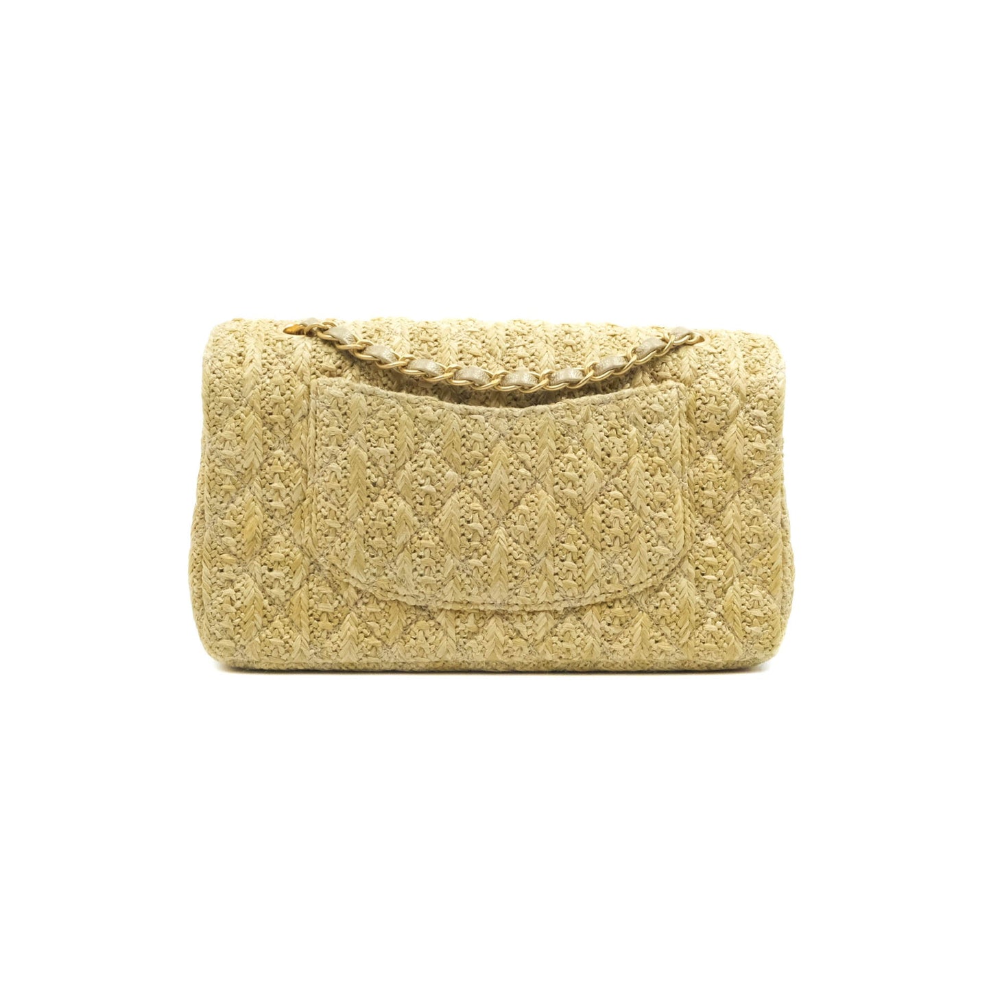 Chanel Classic M/L Medium Double Flap Woven Reed Aged Gold Hardware