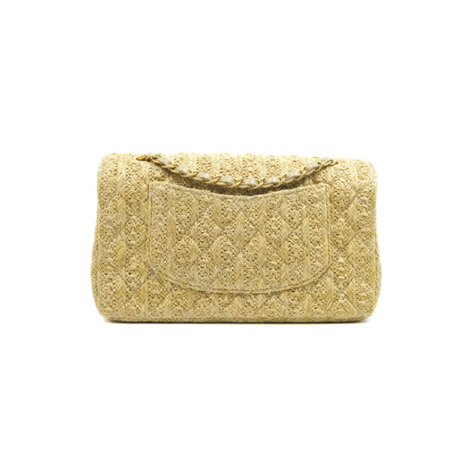 Chanel Classic M/L Medium Double Flap Woven Reed Aged Gold Hardware