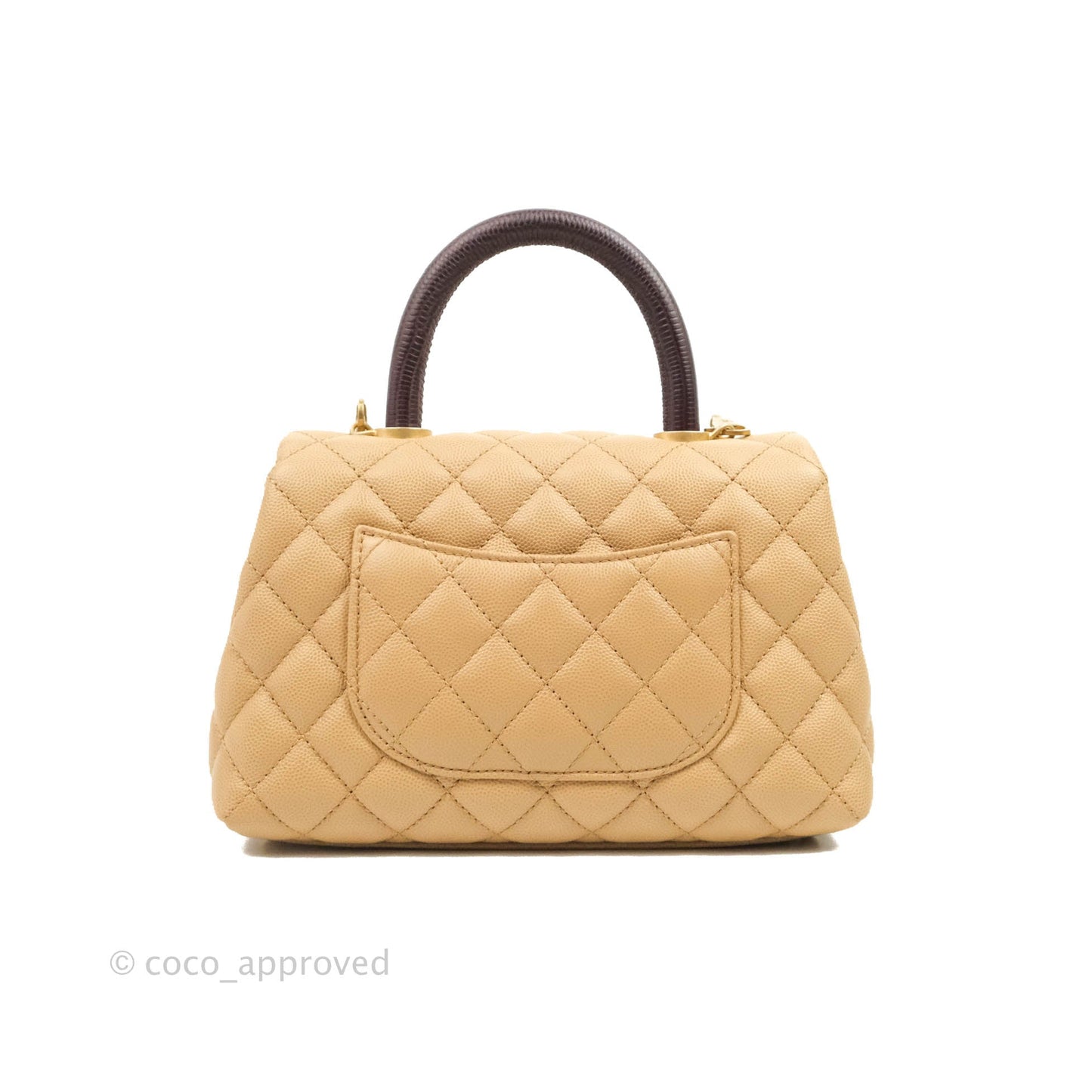 Chanel Small Coco Handle Quilted Beige Caviar Gold Hardware Lizard Embossed Handle