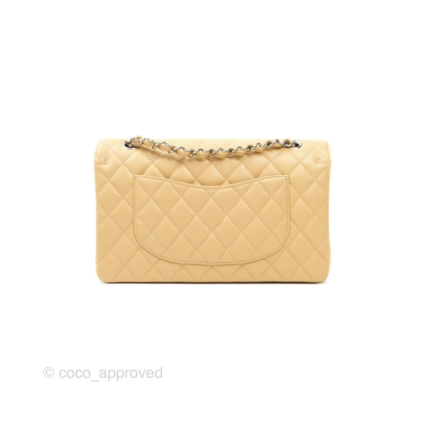 Chanel Classic M/L Medium Double Flap Beige Caviar Silver Hardware