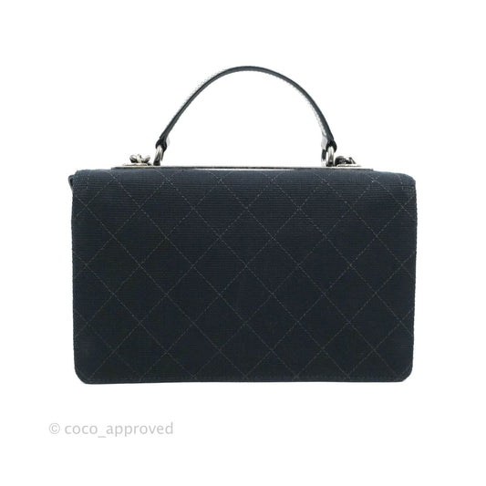Chanel Quilted CC Top Handle with Chain Dark Navy Fabric Ruthenium Hardware 15P