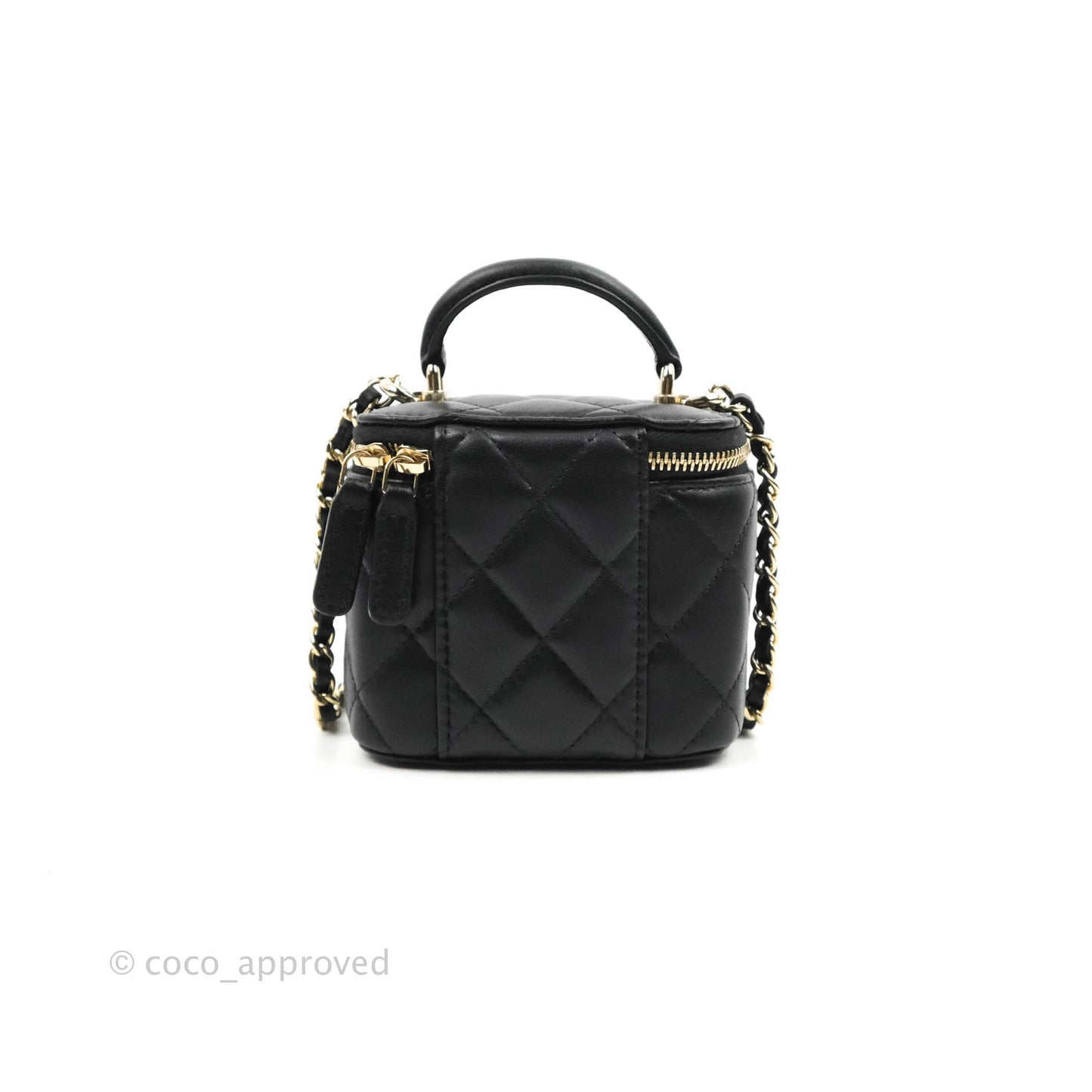 Chanel Mini Top Handle Vanity With Chain Black Lambskin Gold Hardware