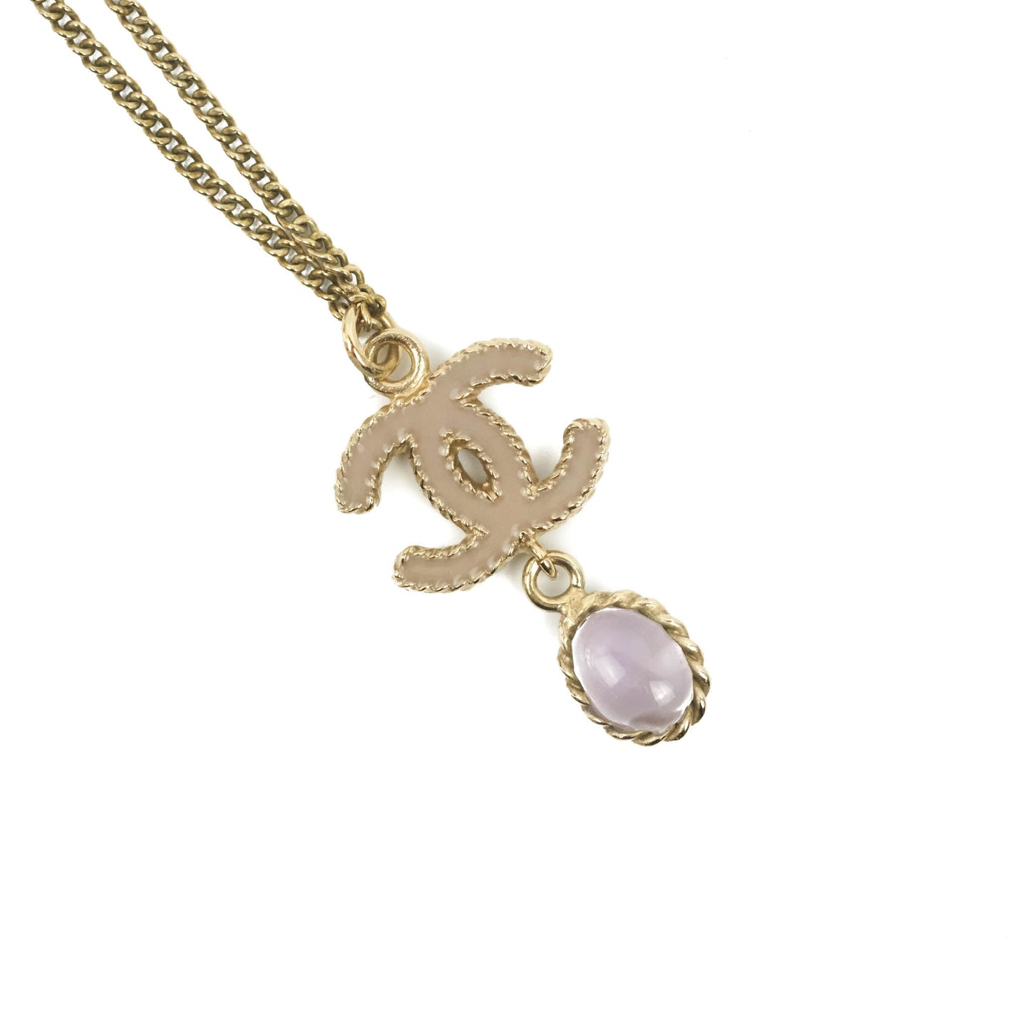 Chanel CC Resin Drop Pendant Necklace Gold Tone 12A