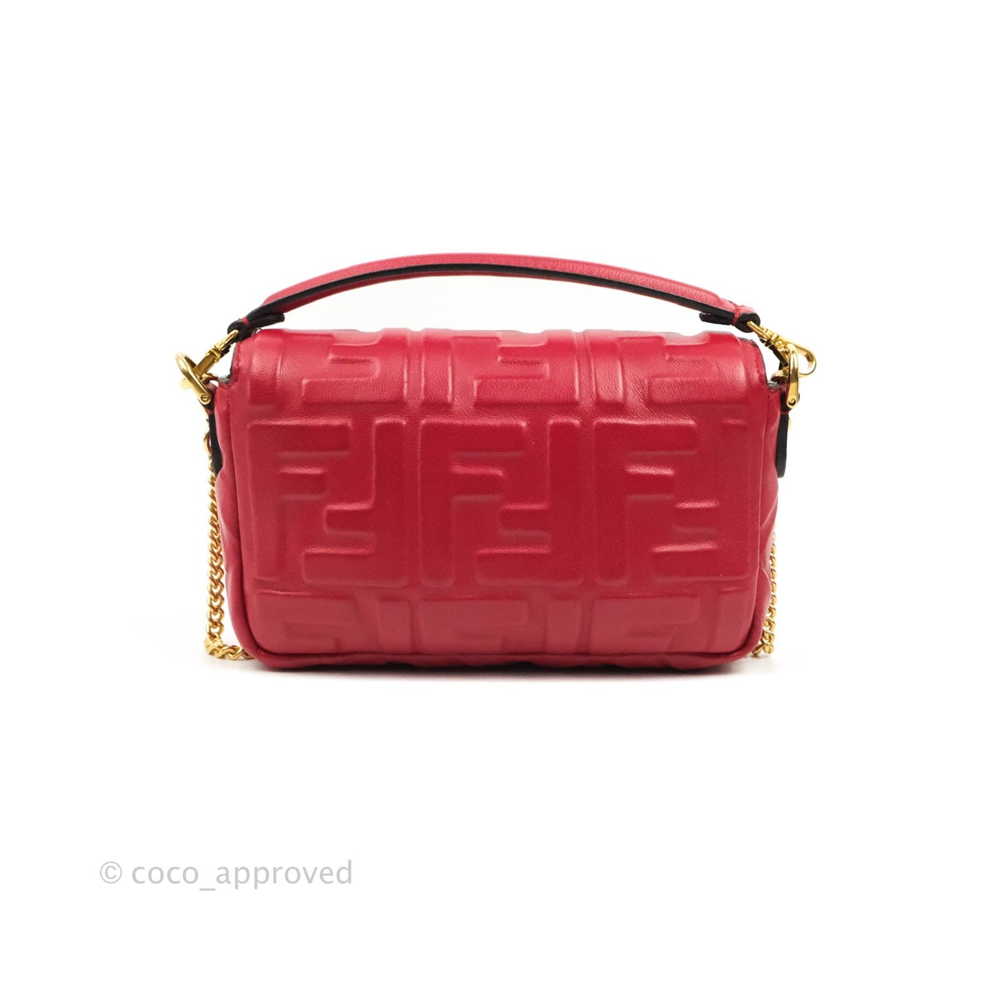 Fendi Nappa FF 1974 Embossed Mini Baguette Red