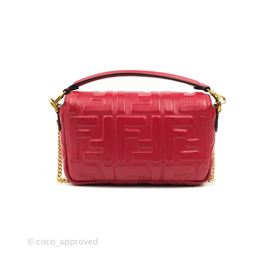 Fendi Nappa FF 1974 Embossed Mini Baguette Red