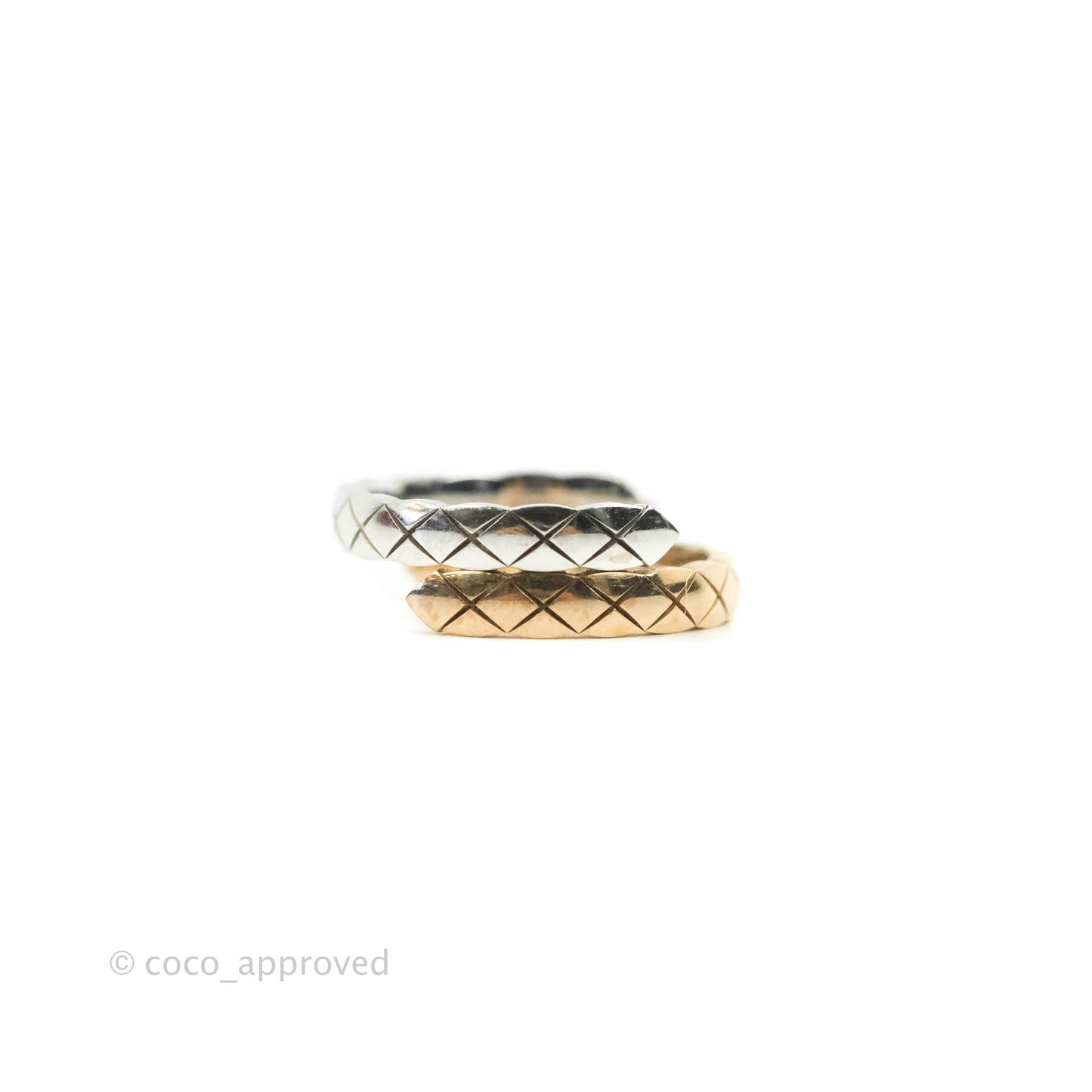 Chanel Crystal Coco Crush Toi Et Moi Ring 18K White & Beige Gold Size 52