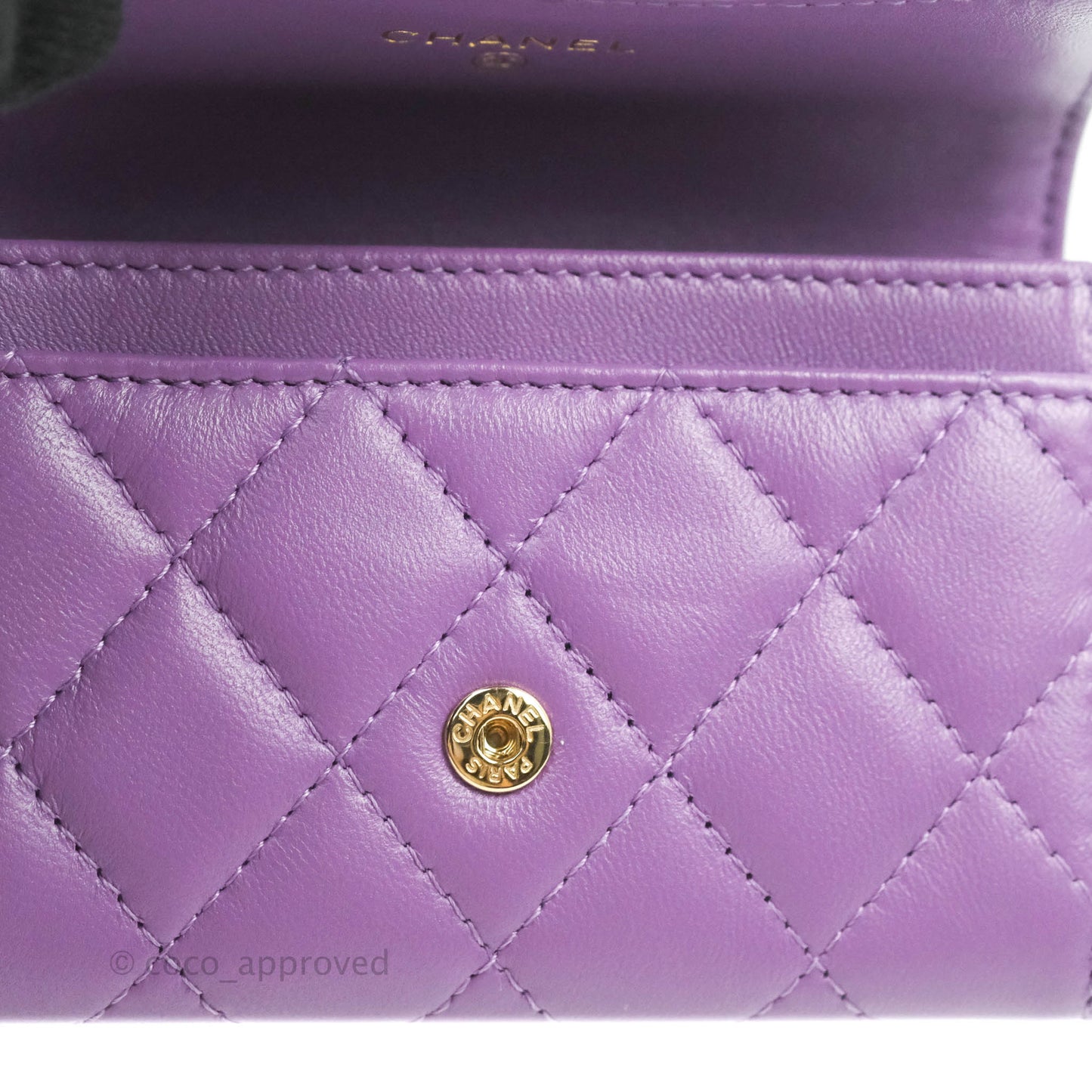 Chanel Quilted Flap Card Holder Purple Lambskin Gold Hardware