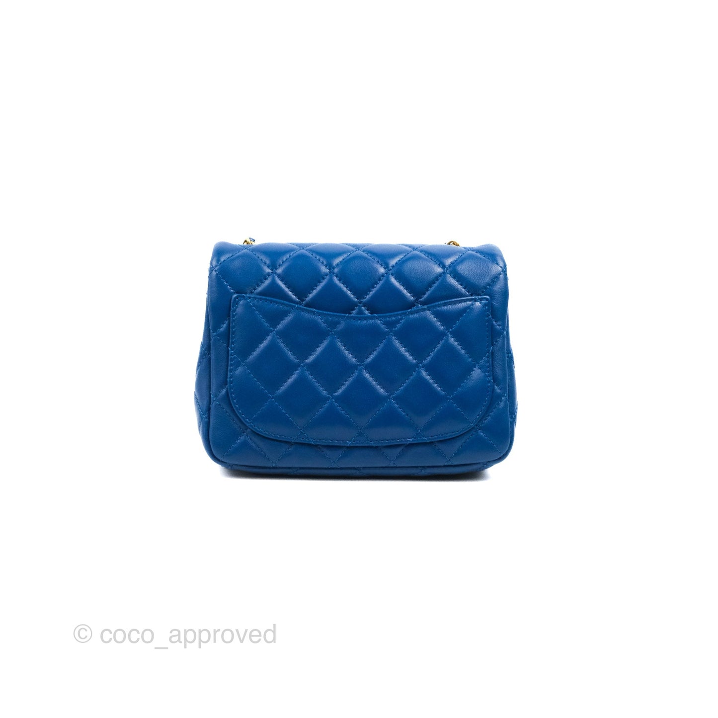 Chanel Mini Square Pearl Crush Quilted Blue Lambskin Aged Gold Hardware