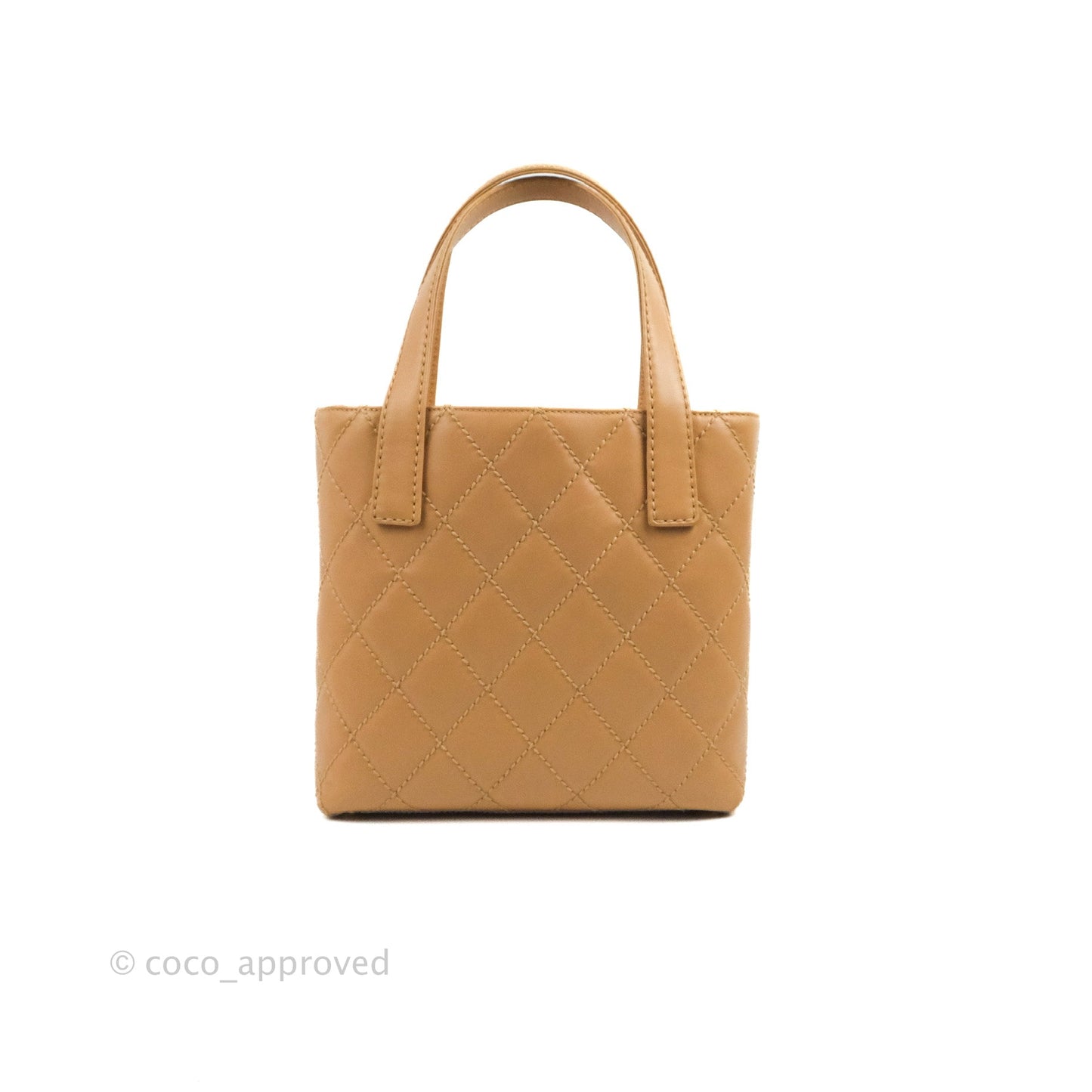 Chanel Vintage Quilted CC Tote Bag Beige Calfskin Gold Hardware