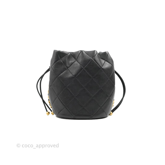 Chanel Small Entwined Chain Drawstring Bucket Bag Black Lambskin Age Gold Hardware