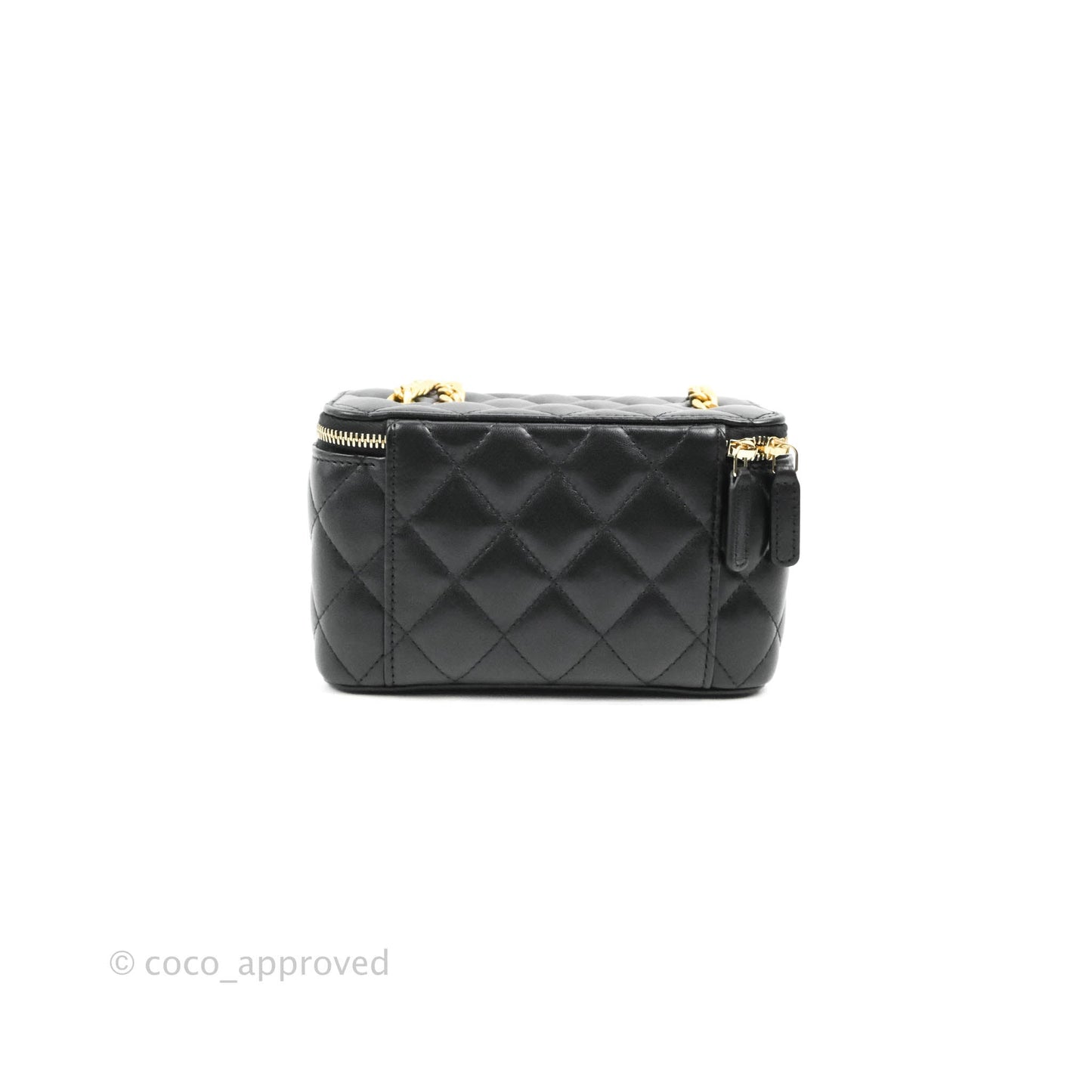 Chanel Vanity with Adjustable Chain Black Lambskin Aged Gold Hardware 22K