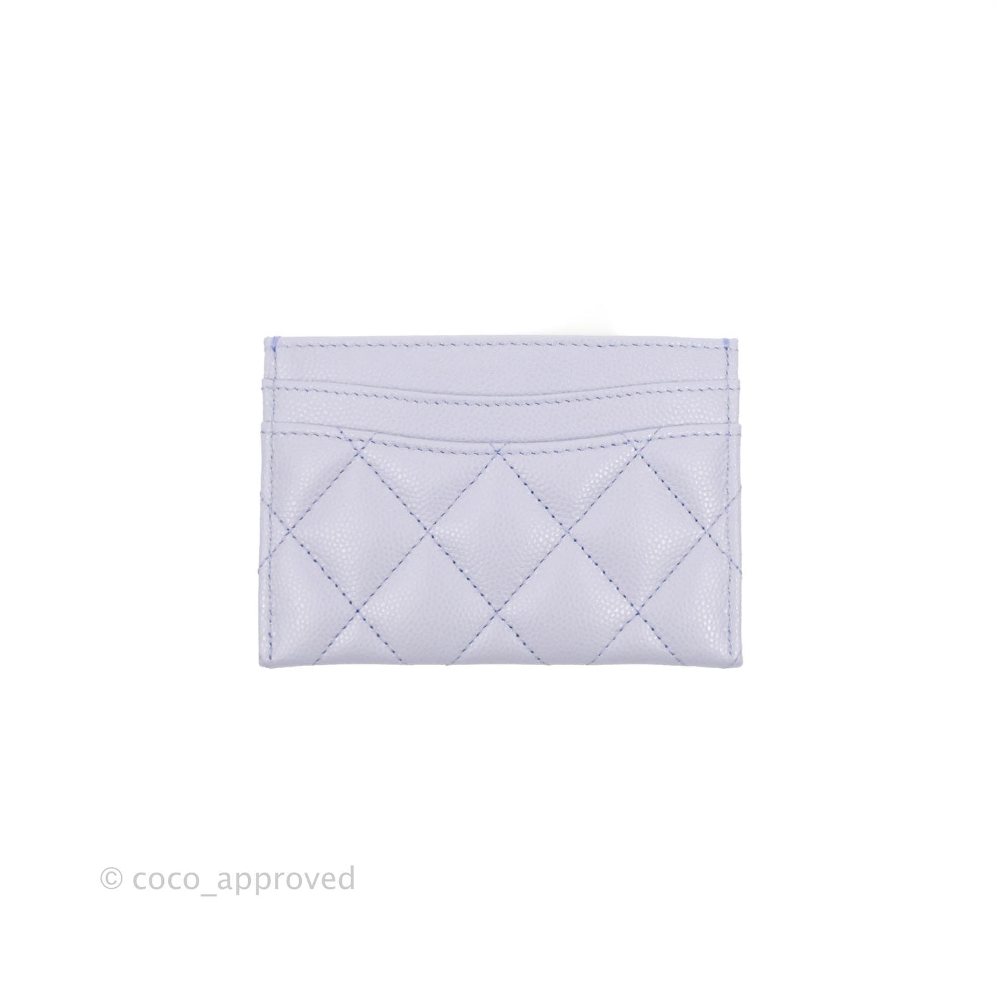 Chanel Classic Flat Card Holder Light Purple Caviar Silver Hardware