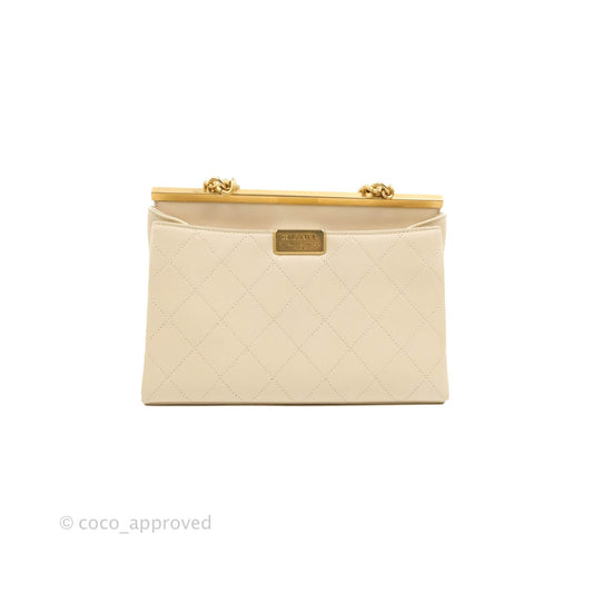 Chanel Small Flat Quilted Coco Luxe Flap Bag Light Beige Aged Gold Hardware