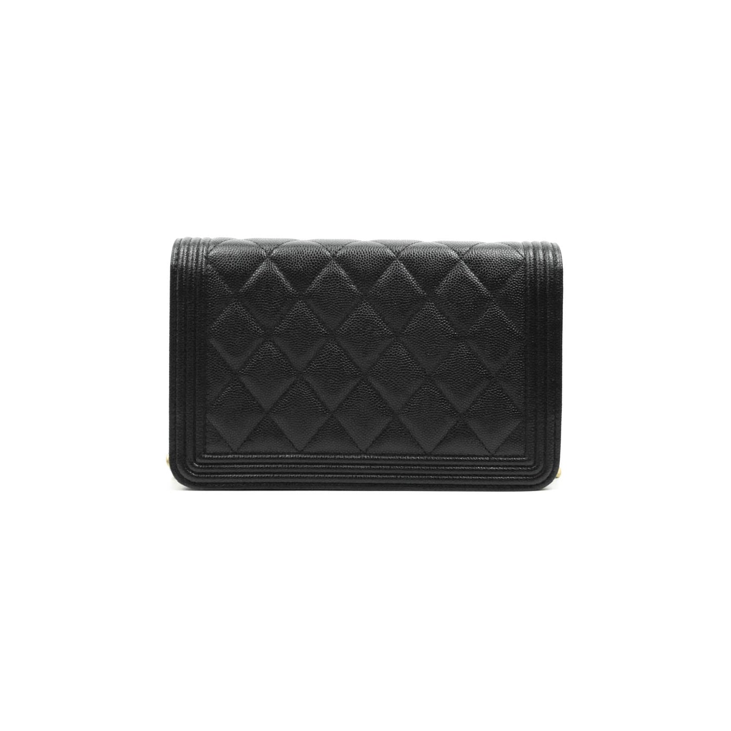 Chanel Quilted Boy Wallet on Chain WOC Black Caviar Aged Gold Hardware
