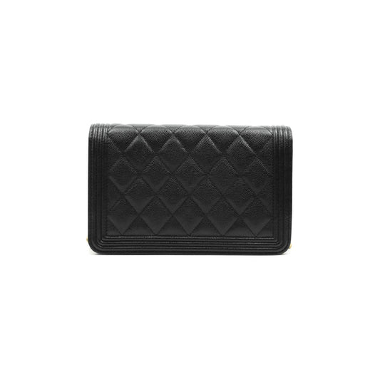 Chanel Quilted Boy Wallet on Chain WOC Black Caviar Aged Gold Hardware
