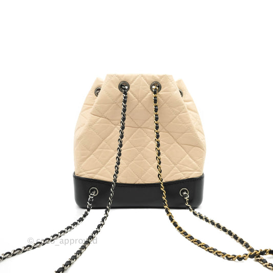 Chanel Small Gabrielle Backpack Beige Black Aged Calfskin