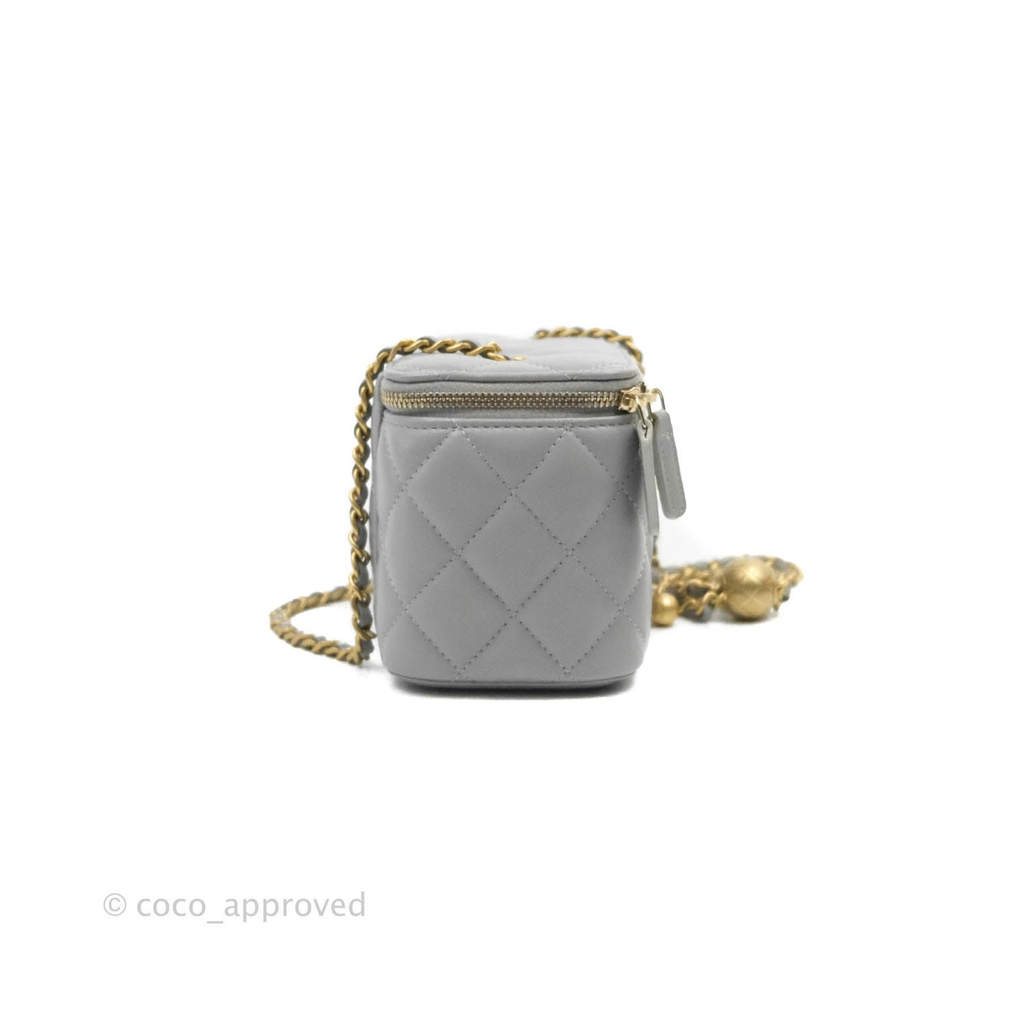 Chanel Vanity with Pearl Crush Chain Grey Lambskin Aged Gold Hardware