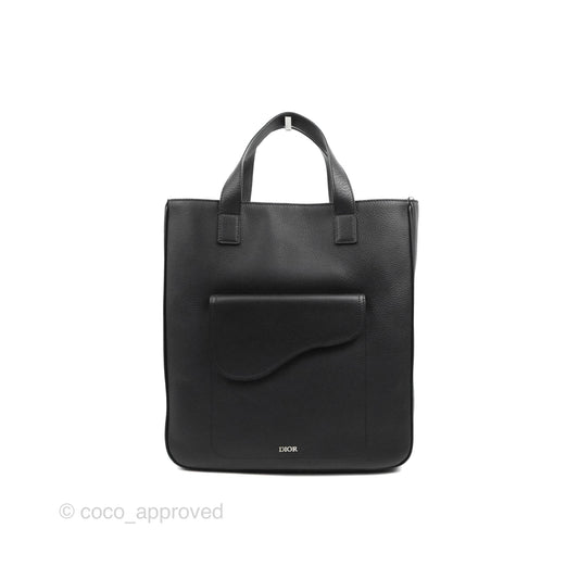 Dior Men's Saddle Tote Bag with Shoulder Strap Black Grained Leather