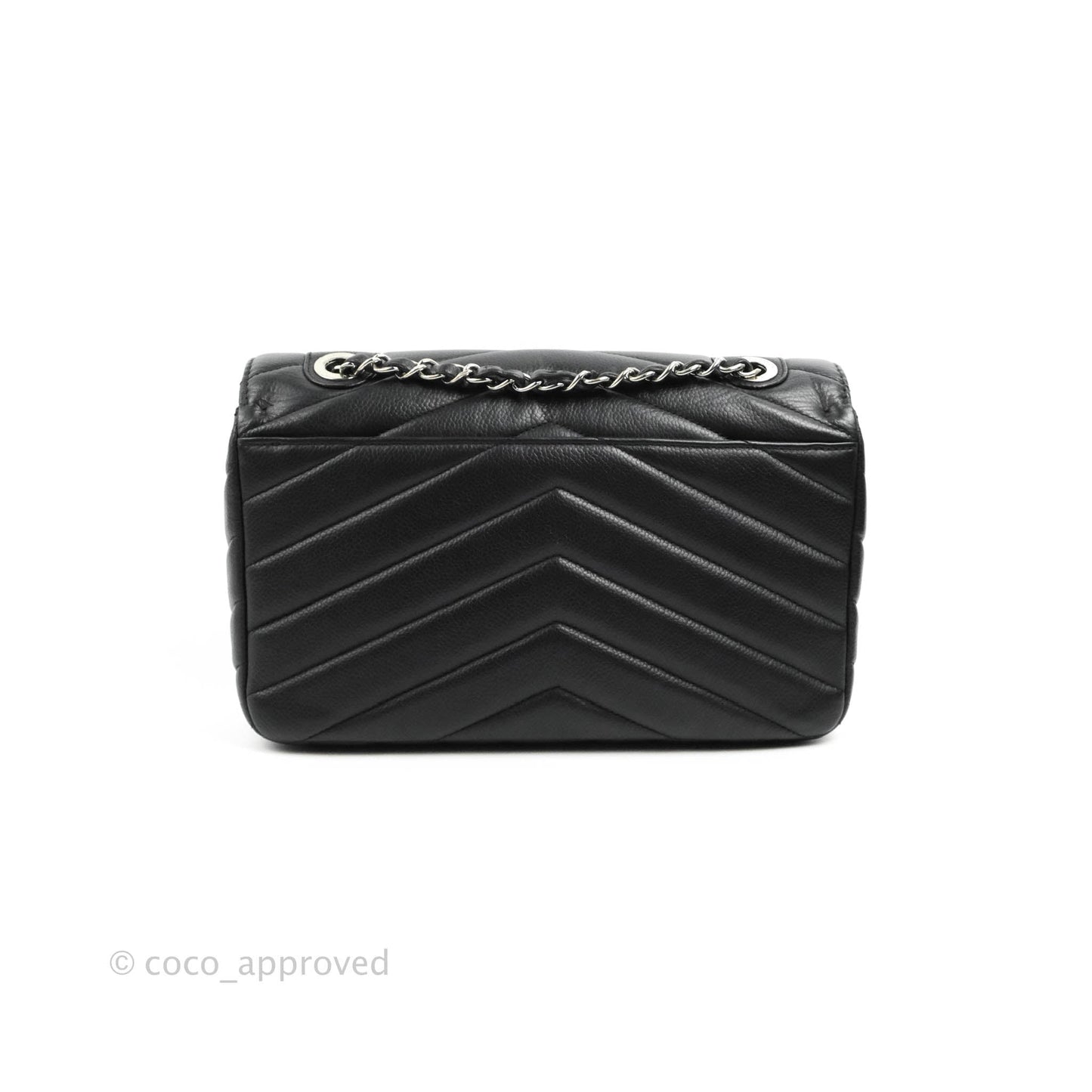 Chanel Medium Chevron Quilted Flap Black Grained Calfskin Silver Hardware