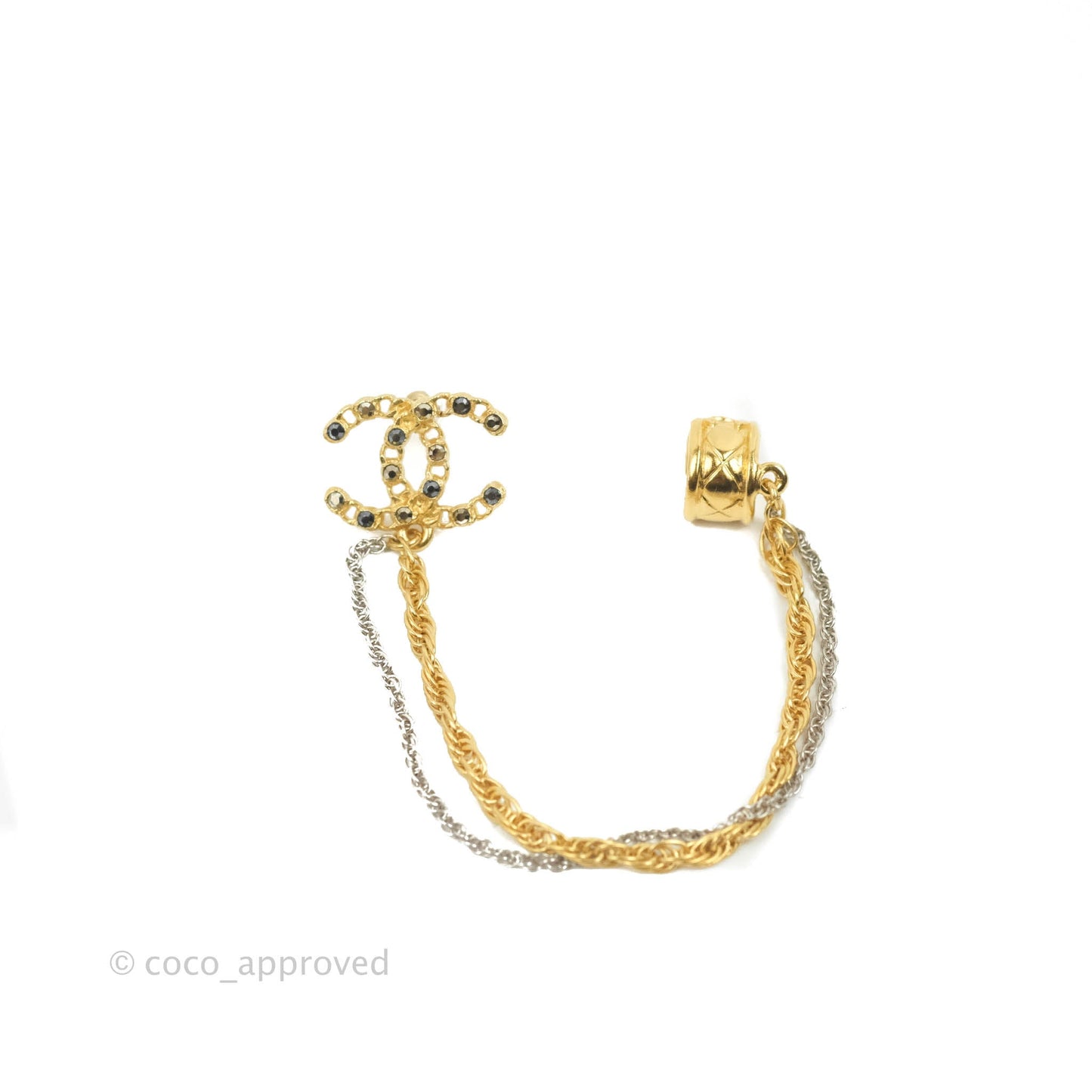 Chanel Crystal CC Chain With Ear Cuff Gold Tone 20P