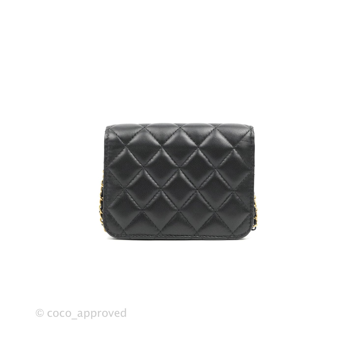 Chanel Mini Pearl Crush Clutch With Chain Belt Black Lambskin Aged Gold Hardware