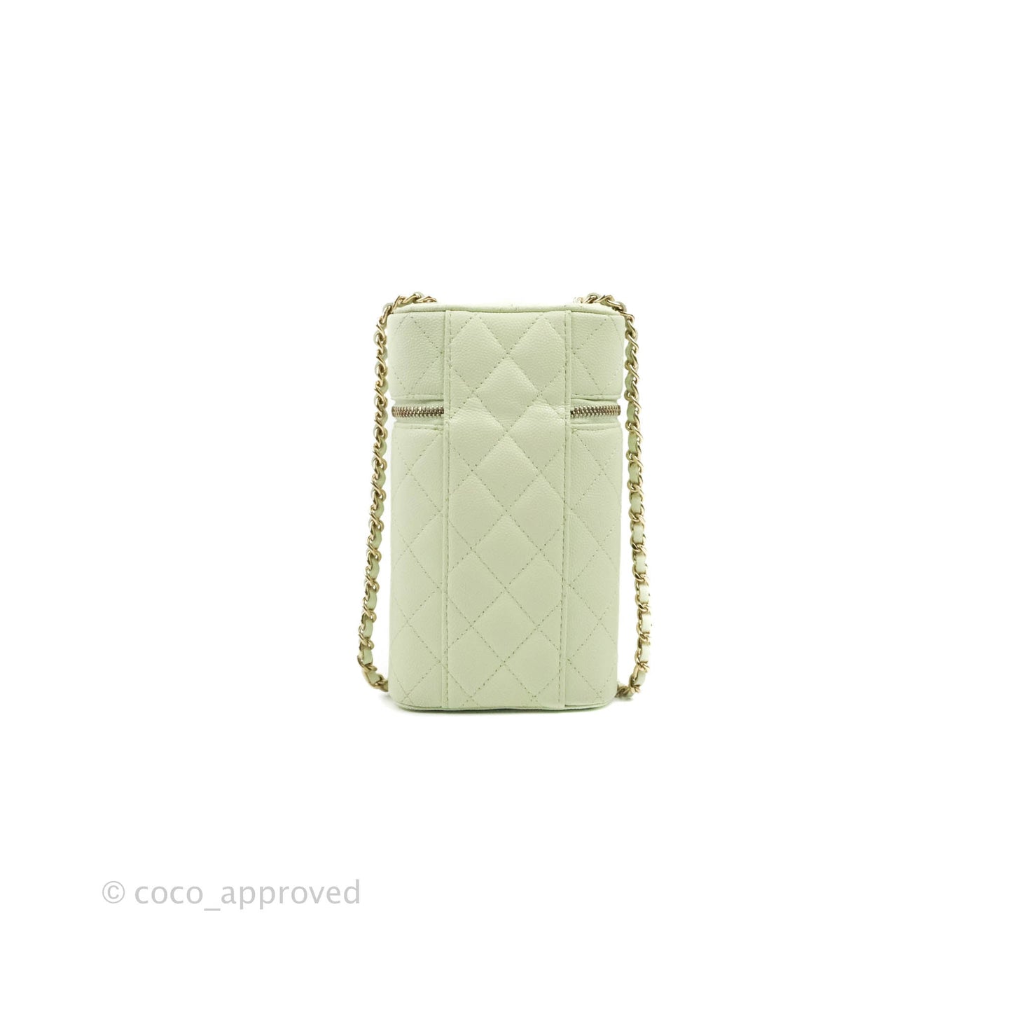 Chanel Vanity Phone Holder With Chain Light Mint Green Caviar Gold Hardware