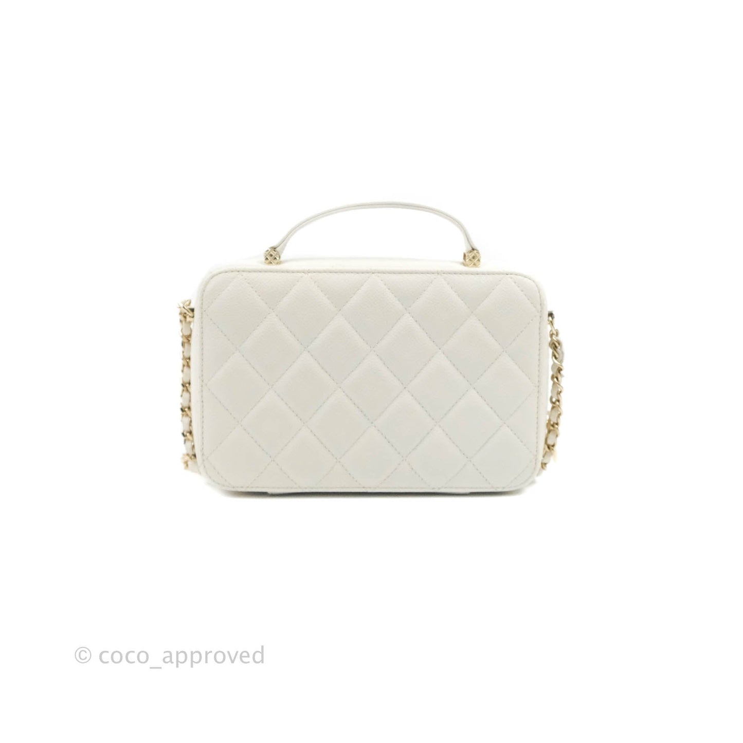 Chanel Quilted Top Handle Vanity White Caviar Gold Hardware