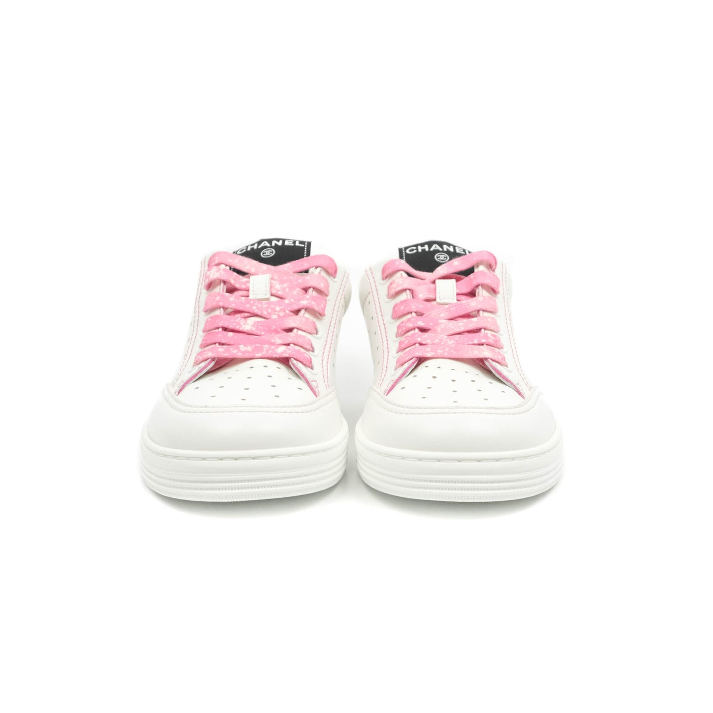 Chanel Calfskin Logo Sneakers White Pink Size 36.5