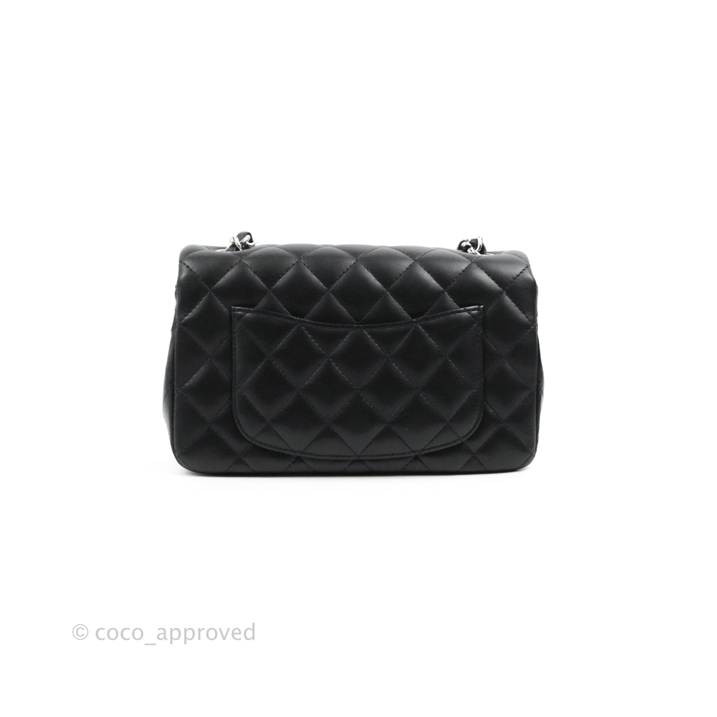 Chanel Quilted Mini Rectangular Flap Black Lambskin Silver Hardware