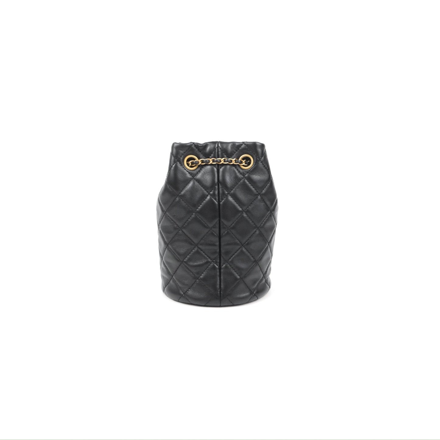 Chanel Pearl Crush Bucket Bag Black Lambskin Aged Gold Hardware 22S