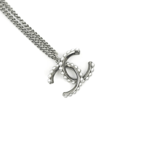 Chanel CC Pearl Necklace Gun Metal 13B