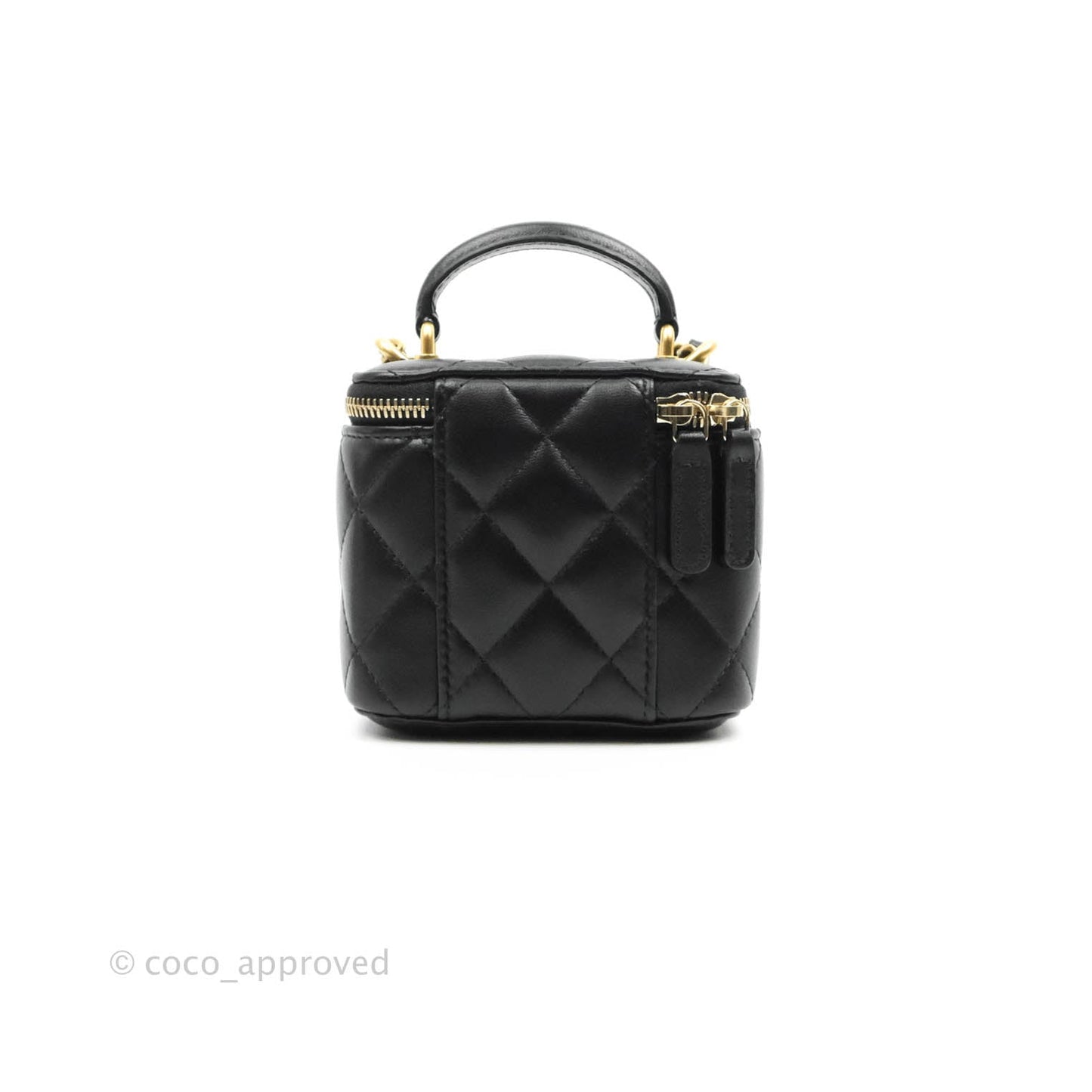Chanel Mini Top Handle Vanity With Chain Black Lambskin Gold Hardware