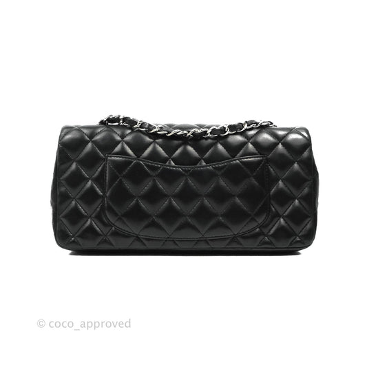 Chanel Quilted East West Flap Bag Black Lambskin Silver Hardware