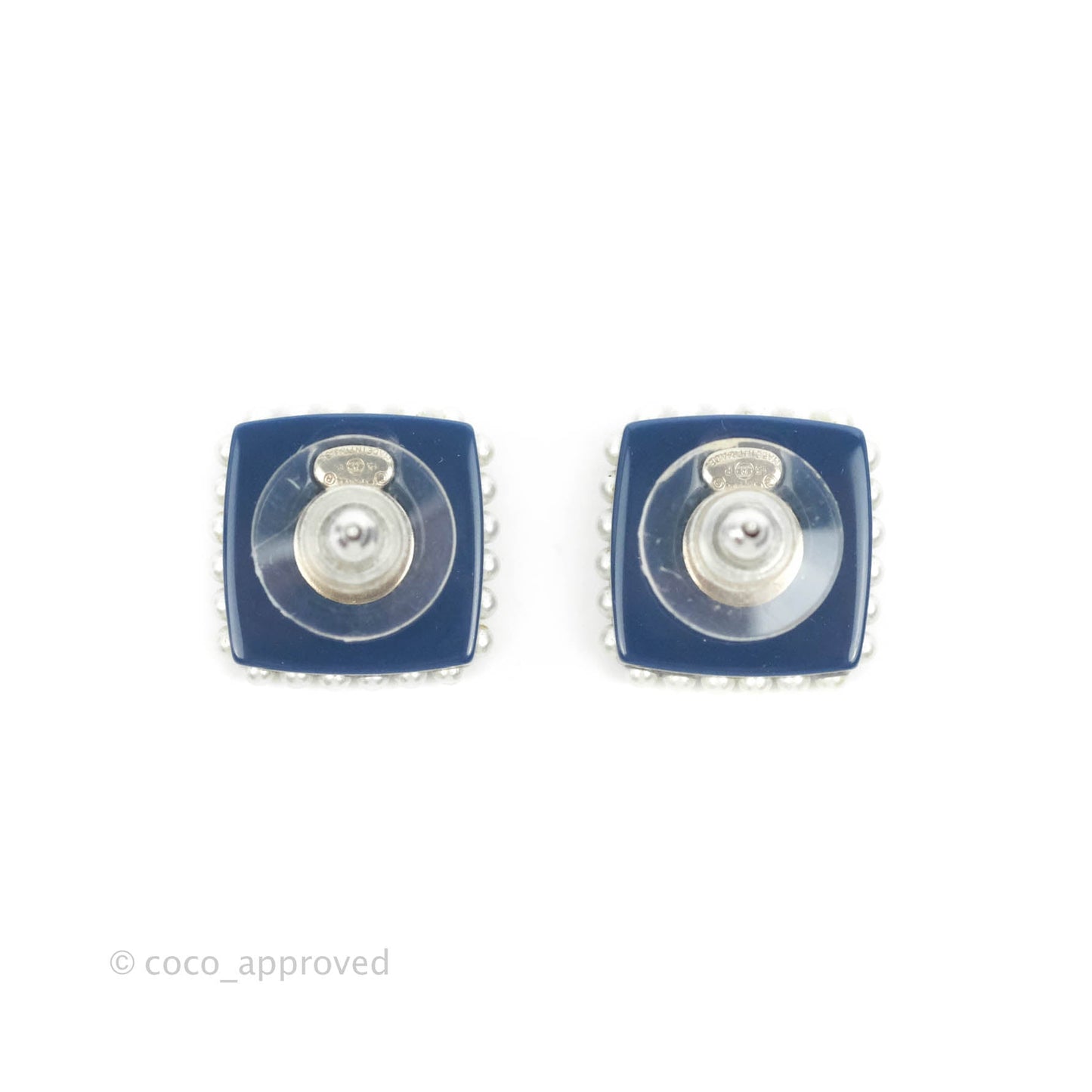 Chanel Resin Pearl Square CC Earrings Blue