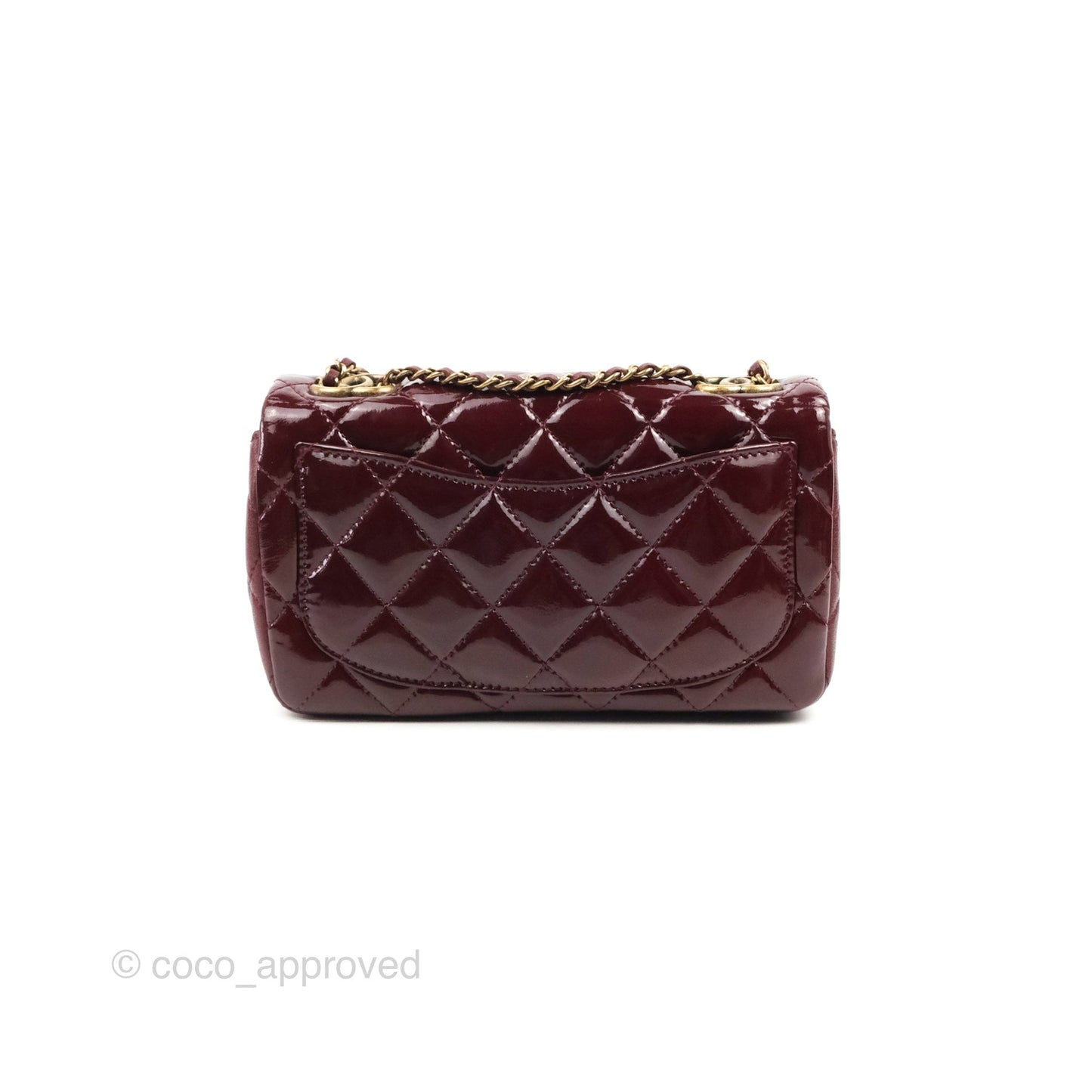 Chanel Quilted CC Eyelet Flap Burgundy Patent Goatskin Antique Gold Hardware