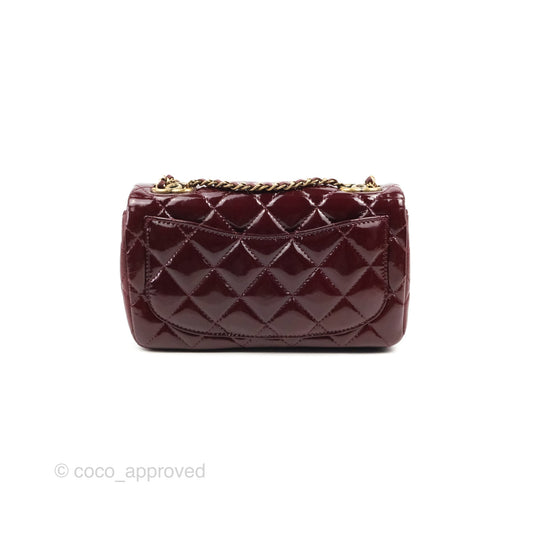 Chanel Quilted CC Eyelet Flap Burgundy Patent Goatskin Antique Gold Hardware