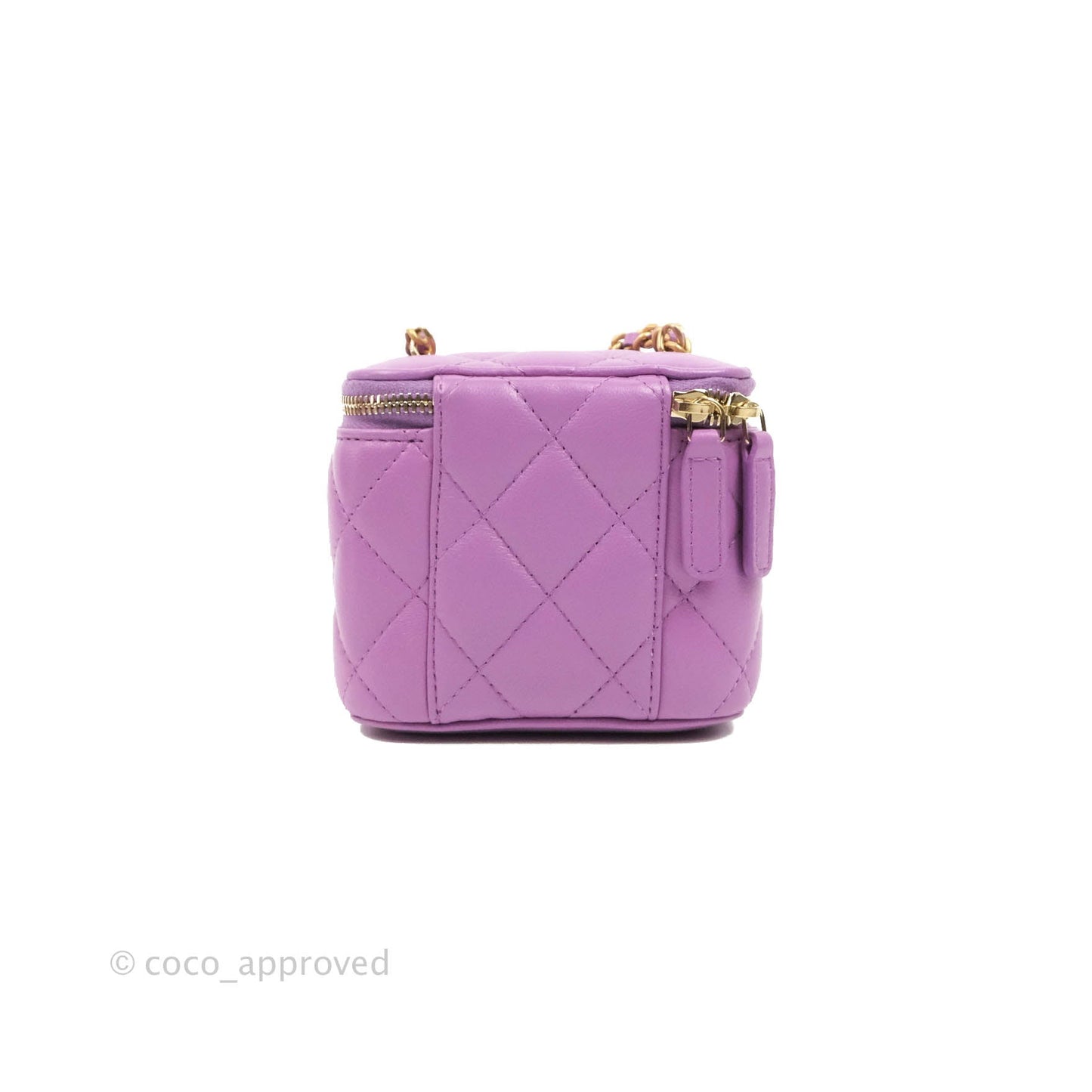Chanel Classic Mini Pearl Crush Vanity With Chain Purple Lambskin Aged Gold Hardware