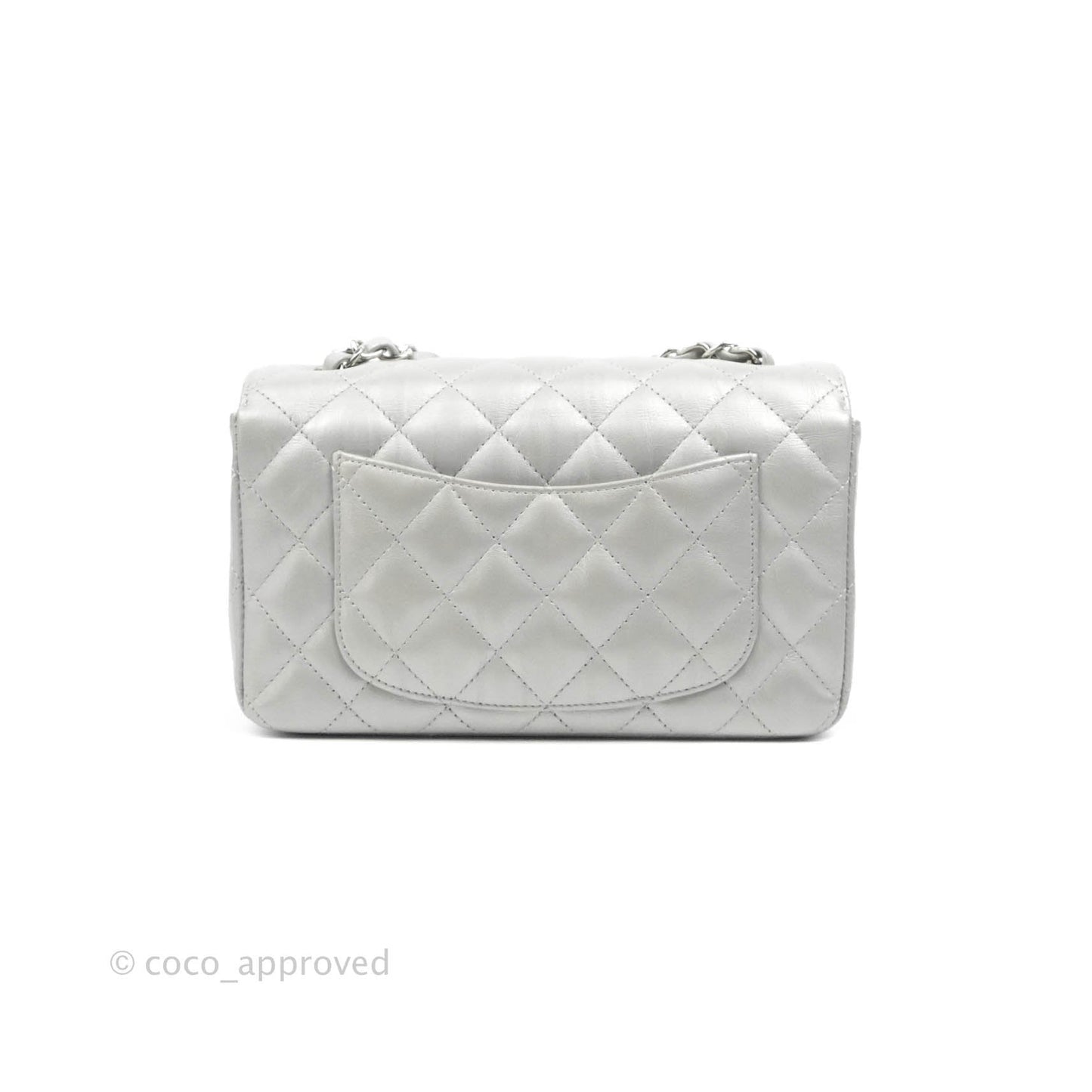 Chanel Quilted Mini Rectangular Silver Crumpled Calfskin Silver Hardware
