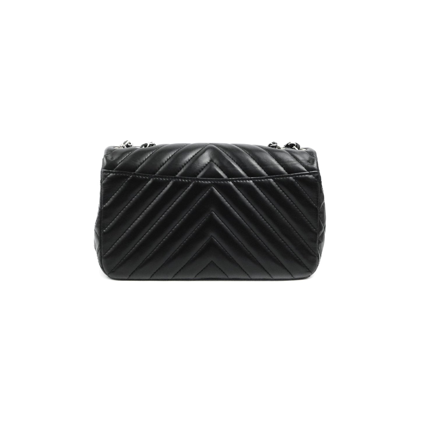 Chanel Surpique Chevron Medium Flap Black Silver Hardware